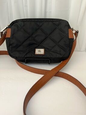Lauren Ralph Lauren Black Quilted Crossbody with Brown Strap